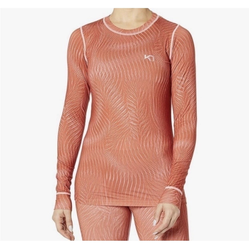 Kari Traa Size XL Fryd Long Sleeve Base Layer Shirt Orange Print Outdoors Skiing